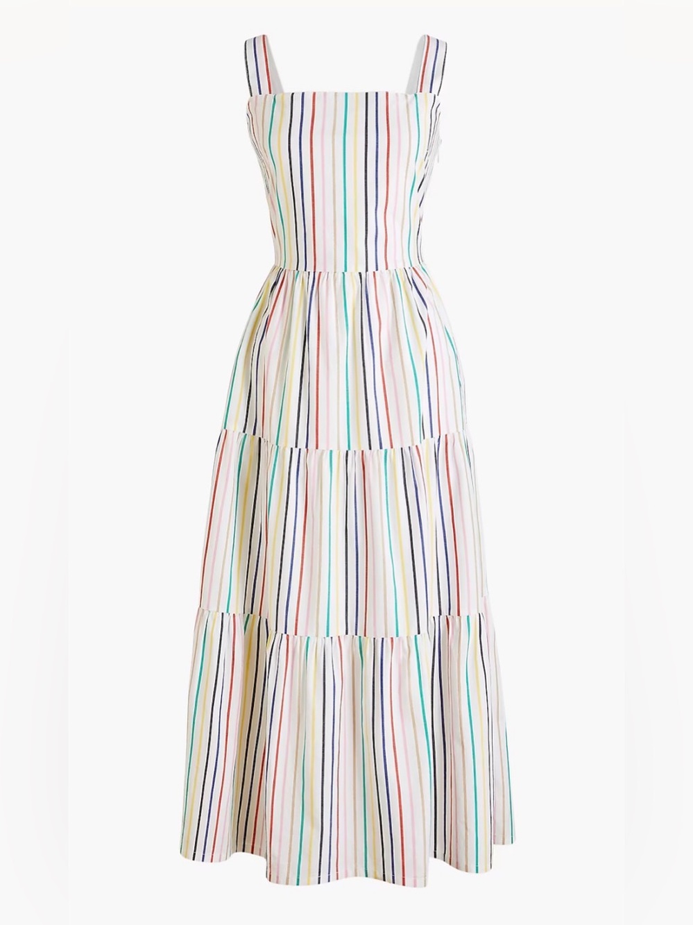 J. Crew Tiered Maxi Cotton Dress in White with Multi-Color Stripes Sleeveless 6R